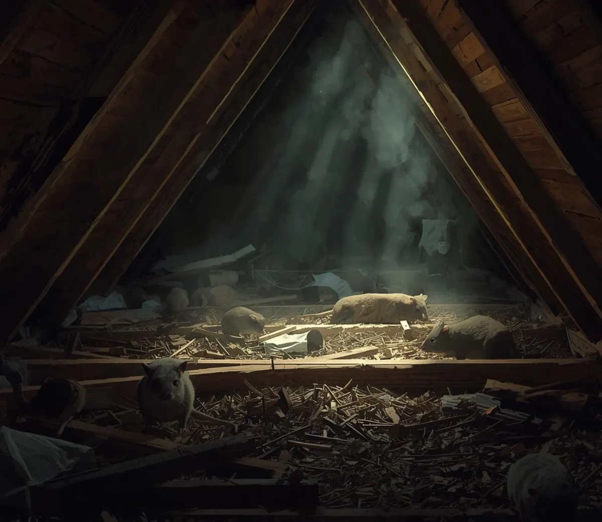 Pest activity inside an attic